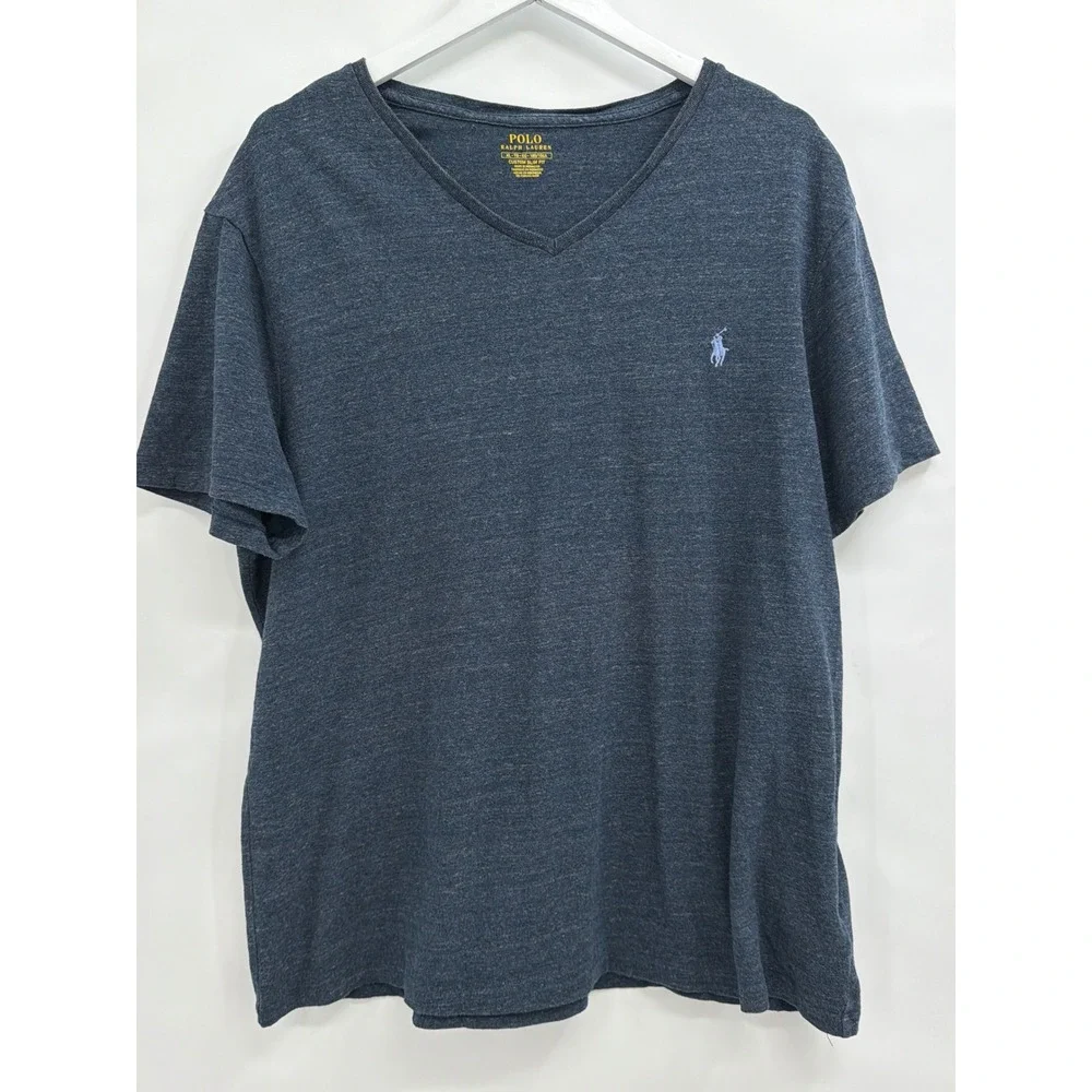 Polo Ralph Lauren‎ XL Custom Slim Fit V-Neck T-Shirt Gray Blue Heather Cotton
